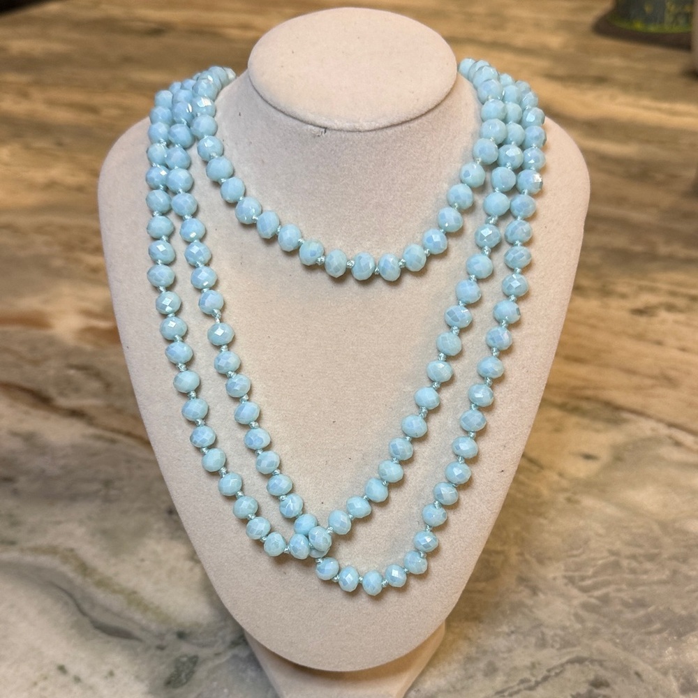 Chic Light Blue Beaded Necklace